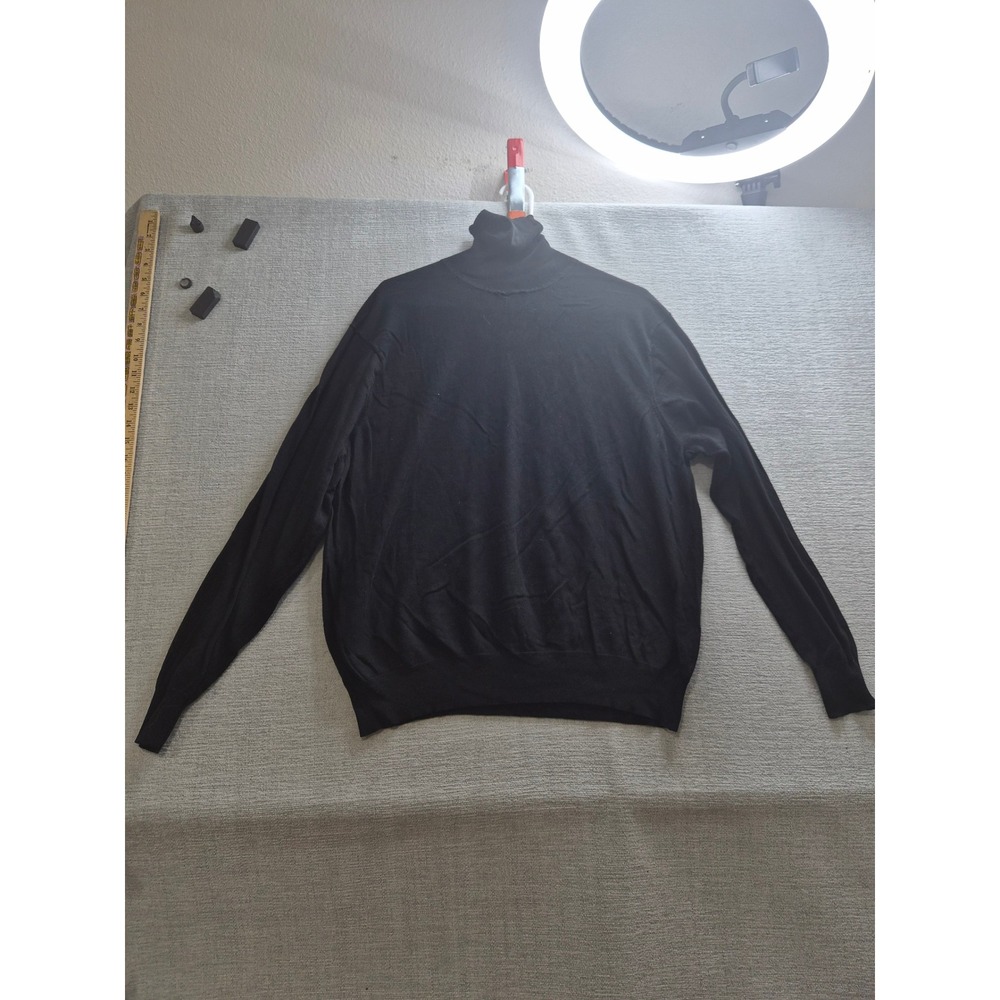 Orvis Oversized Sweater Womens Large Black Tight Knit Ribbed Trim Cotton Winter